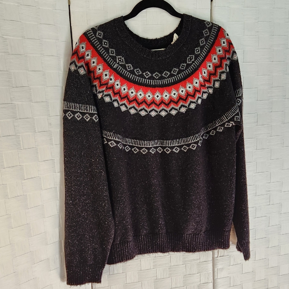 Plus Size XXL Weatherproof Fair Isle Red and Dark Grey/Black Knit Sweater